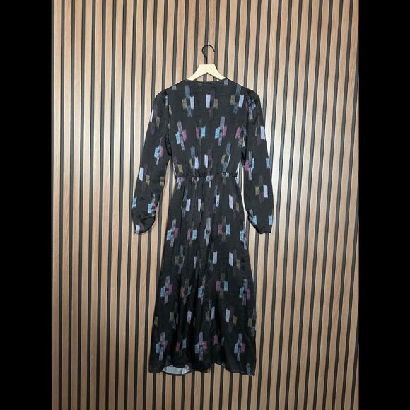 Xirena Dress Small Womens Black Pinched Long Sleeve Abstract 100% Silk Cocktail - Picture 2 of 8